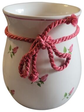 Vtg Lovely Pink Roses Ceramic Flower Vase Teleflora Gift Decor Pen Holder Office